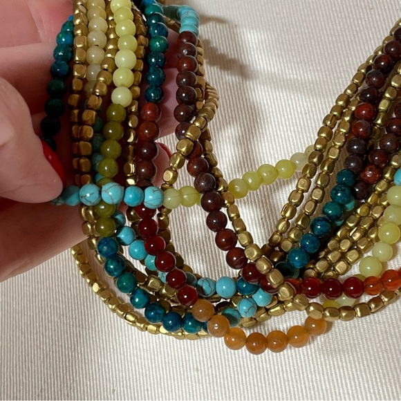 Vintage Thailand southwestern Multi Strand Stone Glass Bead Heavy Necklace
